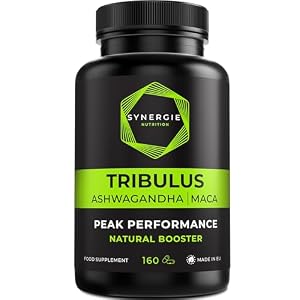 Tribulus Terrestris – Extrait de fruit avec 90% de saponines, Ashwagandha 10:1, Maca noire 20:1, Zinc, Sélénium, Calcium & Vitamine D – 160 gélules – Complément alimentaire de Synergie Nutrition
