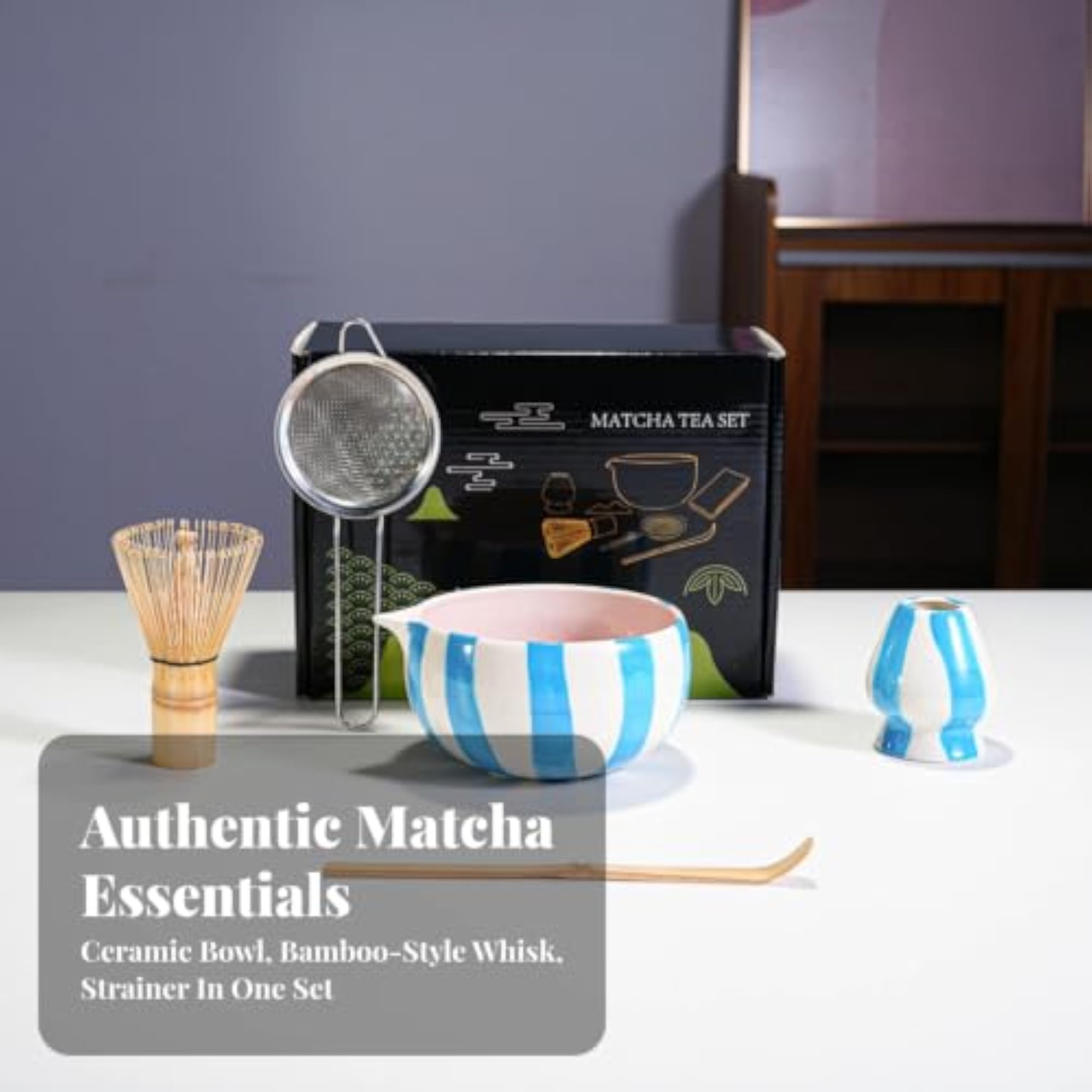 5 Piece Set Traditional Matcha Tea Set with Whisk Holder