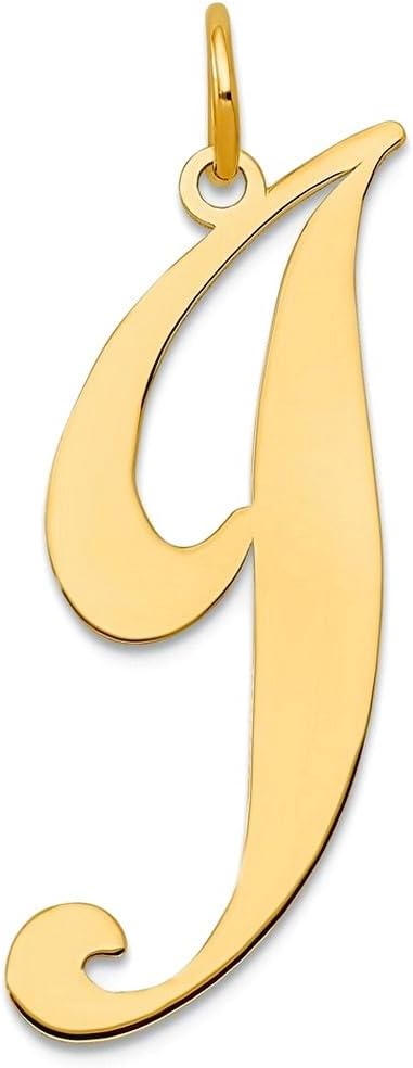 JewelryWeb 10k Solid Yellow Gold Large Fancy Script Letter J Initial Charm Pendant Necklace for Women