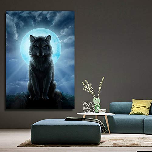 Diamond Painting Loup de Lune 70x140 cm | Kit Broderie Point de Croix avec Strass Carrés et Ronds