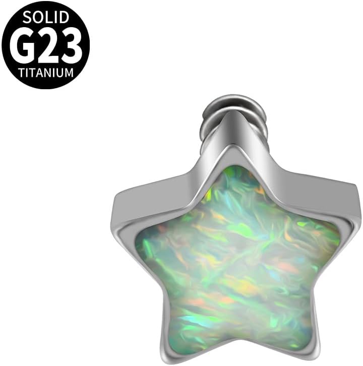 4PCS 14g G23 Titanium Hypoallergenic Opal Heart Star Dermal Anchor Tops and Base Microdermals Jewelry For Lip, Cheek, Chest Body Piercing