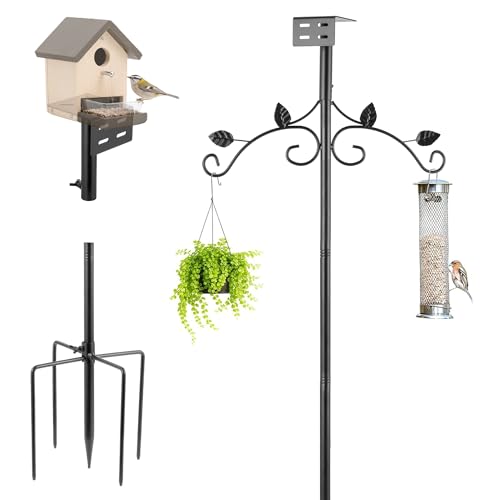 MIXXIDEA 91 Inch Bird Feeder Pole Mount Kit, Bird House Pole 5-Prong Base Shepherds Hook for Hummingbird Feeders, Adjustable Heavy Duty Bird Feeder Stand for Outdoor Garden Decor