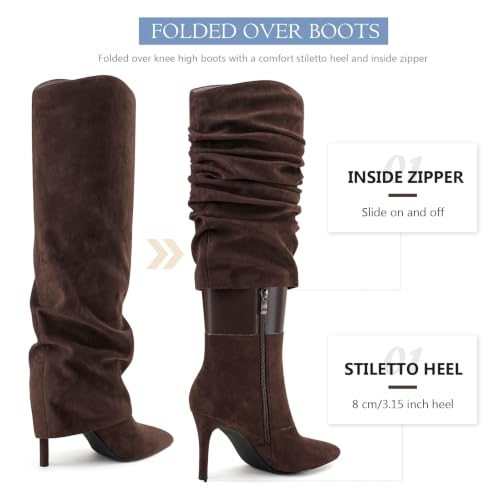 Image of Vaslemuse Womens Fold Over Knee High Boots Pointed Toe Sexy Slouch Boots