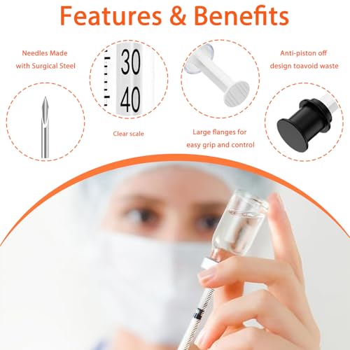 30PACK 1ml Syringes with 29Ga 1/2 Inch Needle, Individually Wrapped Lab Supplies (1CC 29G 1/2\" 30PACK) - Thumbnail 5