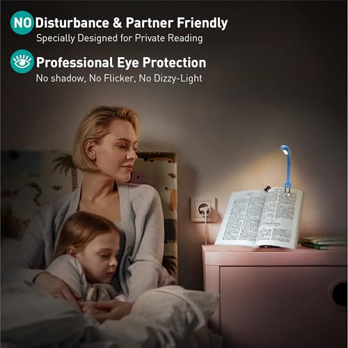 Image of Slim Rechargeable Book Reading Light, Eye Caring LED with 4 Color Temperatures, Portable Clip on Book Light for Reading in Bed & Travelling. Prefect Elegant White Gift for Book Lover.(Blue)