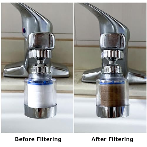 JOYOLA 2 Stück Wasserfilter Wasserhahn, Wasserhahn Filter für Trinkwasser 360° Wasserhahn Filter mit 5 Stück PP-Baumwollfilterelement Wasserhahnfilter für Zuhause, Küche, Bad, Waschbecken