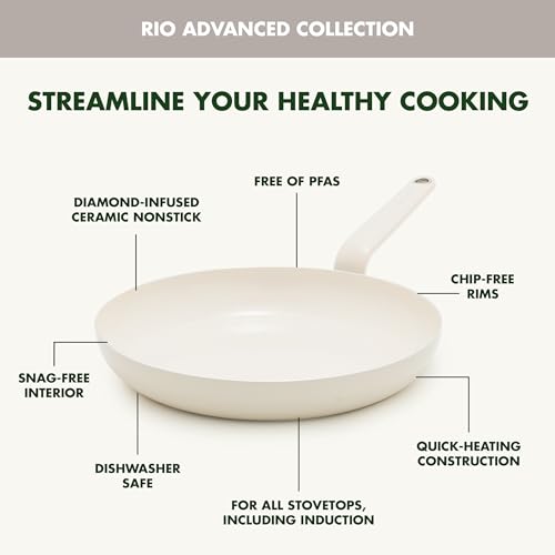 Image of GreenPan Rio Advanced 12 Piece Cookware Set, Ceramic Nonstick PFAS-Free Pots & Pans with Cooking Utensils, Induction Ready, Dishwasher & Oven Safe, Cream White