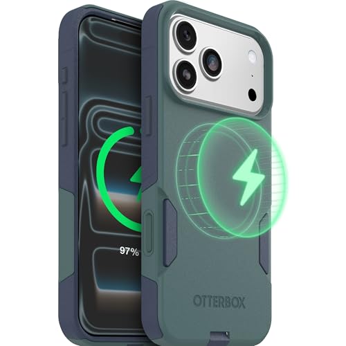 Image of OtterBox iPhone 17 Pro Max (Only) - Commuter Series Case - Built-in MagSafe - Thin, Dual-Layer, Pocket-Friendly, Port Cover - Saltwater Breeze (Sage /Blue)