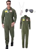 Men's Fighter Pilot Costume Military Aviator Flight Suit Gear Set, Large