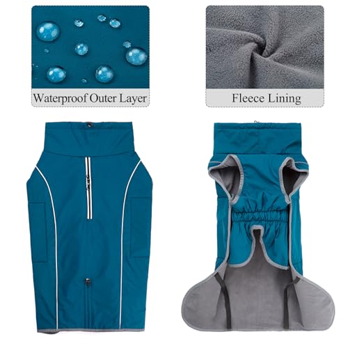 Cyponpy Hundemantel Warm Wasserdicht Hundejacke Winter Fleecemantel Hund Regenjacke Reflektierend mit Reißverschluss für Geschirr Wintermantel Hunde Fleece Hundejacke Pullover Hunde Bekleidung Winter