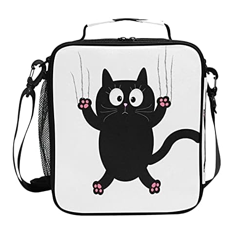 HMZXZ Cute Black Cat Lunch Bag Box for Women Teens Girls Cooler Insulated Lunch Bag Tote Freezable Shoulder Strap Waterproof Picnic Meal for School Office Work Cover