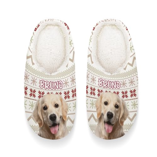 Personalized Slippers, Custom Non-slip Indoor Shoes with Pet Face and Name, for Christmas Pet Owners, Dog Mom Dad