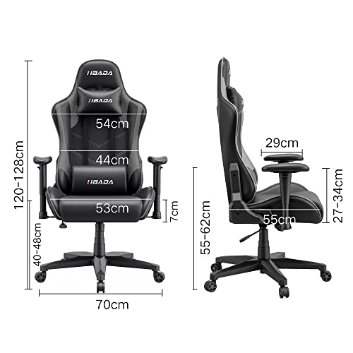 Hbada Gaming Chair Ergonomic Racing Chair High-Back Computer Chair with Height Adjustment Headrest and Lumbar Support E-Sports Swivel Chair, Grey