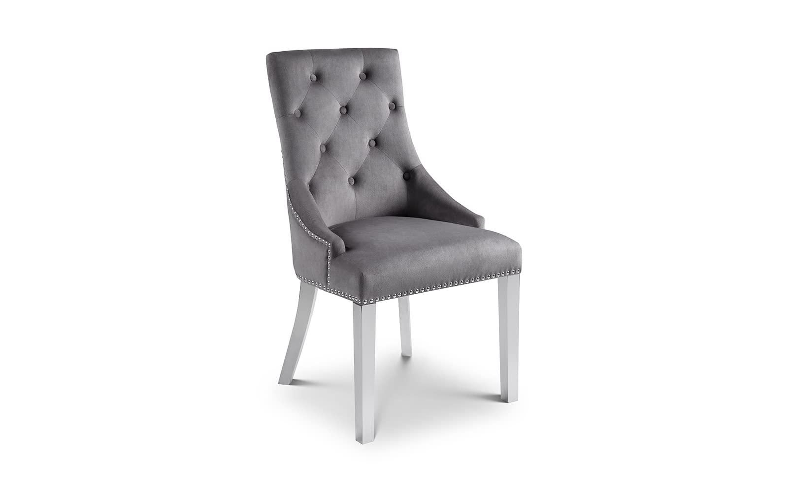 Julian Bowen Set of 2 Gladstone Lion Head Chairs, Grey Velvet, One Size | Traditional Kitchen Chairs for Dining Room, Kitchen Seat