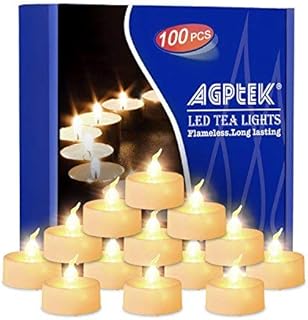 AGPtEK 100pcs Flickering LED Flameless Tealight Candles Battery-Operated Tealights for Wedding Holiday Party Home Decorati...