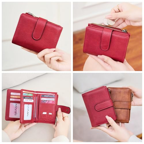 Wallet Women Small Leather RFID Blocking Credit Card Wallet Bifold Compact Ladies Purse with Zipper Coin Pocket 6