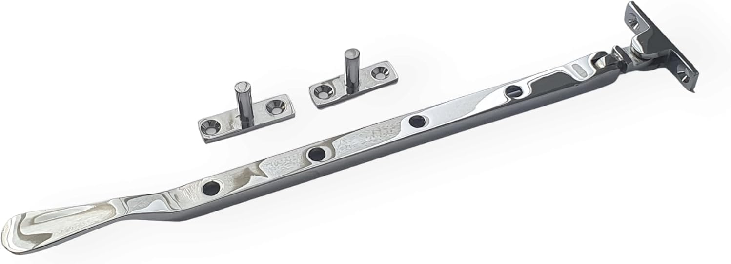Manor Window Casement Stay Fastener with Pins Polished Chrome Traditional 254mm 10"