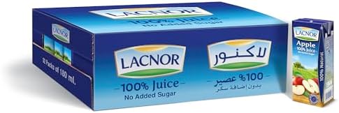 Lacnor Essentials Apple 100% Juice, No Added Sugar, 180 ML Pack of 32