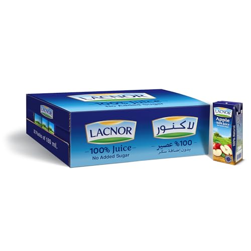 Lacnor Essentials Apple 100% Juice No Added Sugar 180 ML Pack of 32