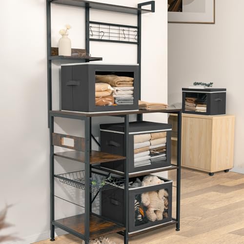 Image of Homsorout Stackable Storage Bins with Lids - Large Storage Box with Lids, Foldable Closet Boxes for Organizing, Wardrobe Clothes Organizer with Window, Cubes Bins for Living Room, 4 Pack, Dark Grey