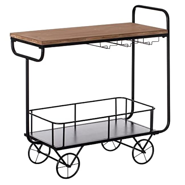 Vintiquewise Metal Wine Bar Serving Cart with Rolling Wheels, Glass Holder, and Wine Rack-2TsAbvA2