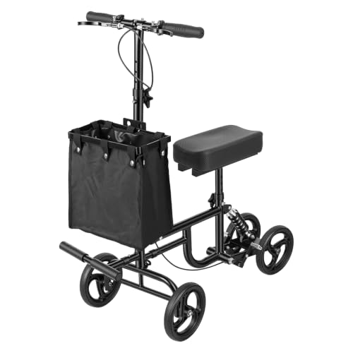 Image of Knee Scooter for Adults Foldable High Carbon Steel Knee Roller Scooter with Shock Absorption & Removable Bag, Adjustable Knee-Scooter for Foot /Ankle Surgery Recovery (Black 2)