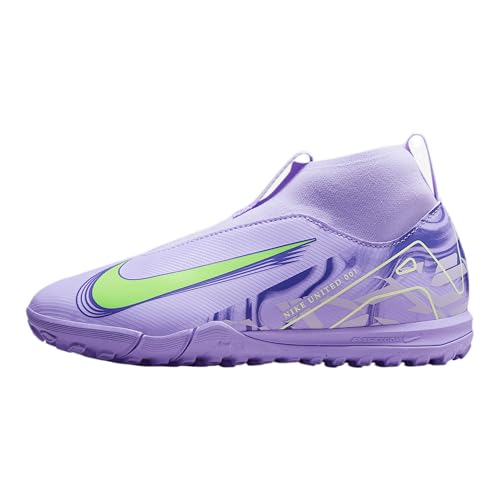 Nike United Jr. Mercurial Superfly 10 Academy Big Kids' TF High-Top Soccer Shoes (HF1586-500, Purple Agate/Barely Volt) Size 4 -  NKHF1586-500
