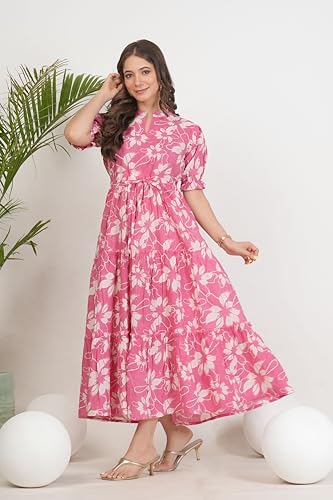 Image of Kuruti B Sheets Women's Cotton Floral Printed Regular Fit Anarkali Kurta for Women