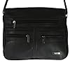 Faux Leather Handbag / Shoulder Bag with 7 Zip Compartments & Double Zip Top (BLACK) #3