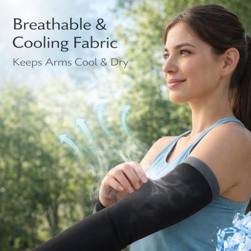Image of PulGos Combo - UV Protection Arm Sleeves for Men & Women with Thumb Hole | UPF 50 Sun Protection Sleeves for Cricket, Cycling, Running & Bike Riding | Breathable & Cooling Fabric for All-Day Comfort