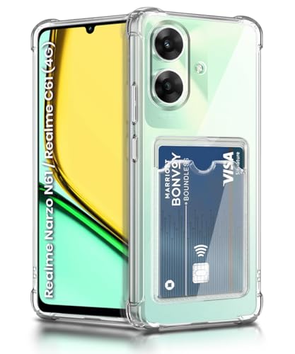 WOW IMAGINE Transparent Back Cover Case for Realme Narzo N61 | Realme C61 | Flexible Built-in Slim Card Pockets Wallet | 360° Camera Protection TPU | Soft Silicone Mobile Cover - Transparent