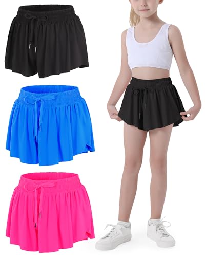 Image of JOCMIC Girls Flowy Shorts, 2 in 1 Preppy Butterfly Shorts with Spandex Liner for Cheer Athletic Gym Teens Casual Clothes