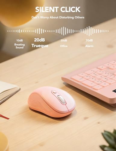 Image of Trueque Wireless Mouse for Laptop, Ergonomic 6-Button Mouse, Baby Pink | 2.4GHz USB receiver, back /forward buttons, 3 adjustable DPI levels, silent clicks, USB-C adapter, Windows /Mac /Chrome OS /Linux