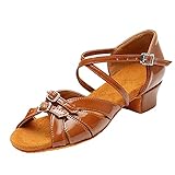 Zapatos de boda azules para mujer, suela suave, tacón bajo, hebilla de piel sintética, antideslizante, zapatos latinos, talla 5, Brown, 39.5 EU