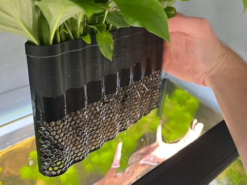 Image of Aquarium Plant Pot, Black Mesh Design, Decorative Peace Lily Holder for Fish Tank, Hydroponic Growing Container by CREOLAB