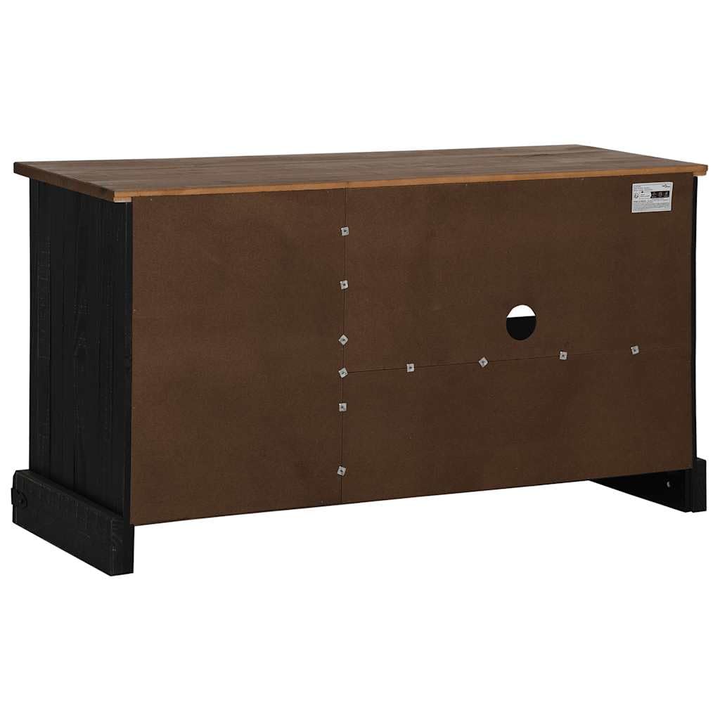 Mobile Porta TV HALDEN Nero con Anta Scorrevole in Legno Massello di Pino e Metallo 110x40x60 cm con Due Cassetti e Ripiani per Soggiorno, Camera, Consolle, Supporto TV, Scaffale, Credenza