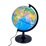 Raylu Paper Globo Terráqueo Azul de 20cm con Luz y Cable USB, Bola del Mundo Iluminada Giratoria en Español con Cartografía y Meridiano, Esfera del Mundo para Aprendizaje y Decorativo (Azul, 20cm)