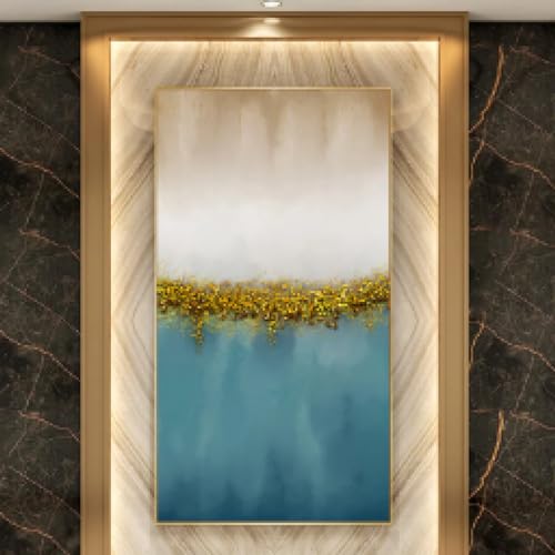 Toile art peinture abstraite bleu vert pour décoration galerie salon