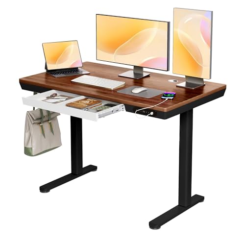Electric Standing Desk with Drawers, 140x60cm Sit Stand up Desk, Adjustable Height | USB Charging Ports | Memory Height Settings | Alarm Setting | One Touch Lift for Home Office & Computer Workstation