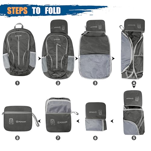 Image of ZOMAKE Ultra Lightweight Packable Backpack 25L, Foldable Hiking Backpacks Water Resistant Small Folding Daypack for Travel(Medium Grey)