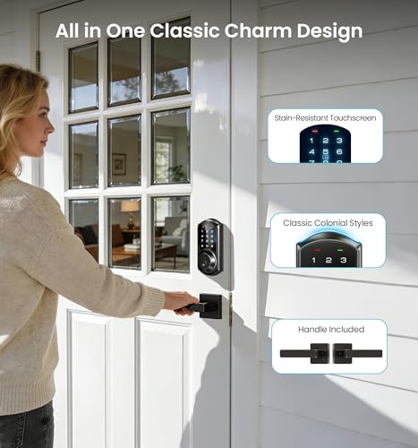Veise VE06-L Smart Locks with 2 Lever Handle Set, App Control, Keyless Entry Deadbolt for Front Door, Electronic Digital Touchscreen Keypad, Auto Lock, Waterproof, Easy Installation, Matte Black thumbnail 7