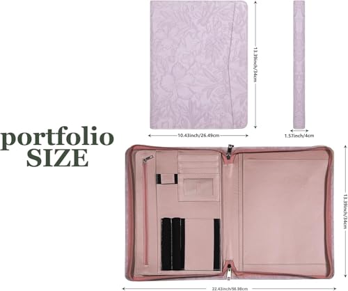 Embossed PU Leather Portfolio for Women,Professional Organize 3-Ring Padfolio with A4 Notepad Holder,Professional Business Document Organizer for Women (Purple) by SUCCEWISHER - Used condition - Image 3