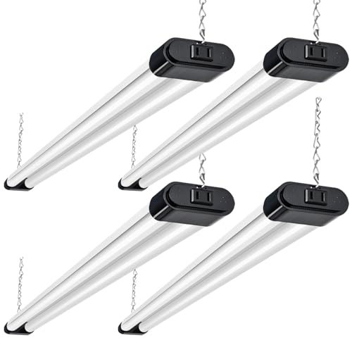Image of hykolity 4FT Linkable LED Shop Light,44W 4600LM 5000K Daylight, Plug-in Hanging /Surface Mount Utility Light, Daisy Chain Shop Lights for Garage,Workshop,Basement,Warehouse,Utility Room,Black,4 Pack