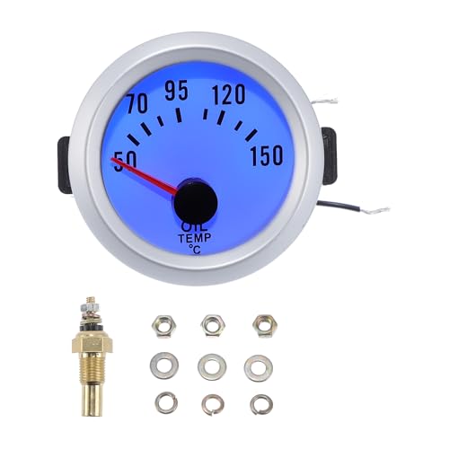HOPESPANNER Oil Temp Temperature Gauge Meter Kit Silver Tone Engine
