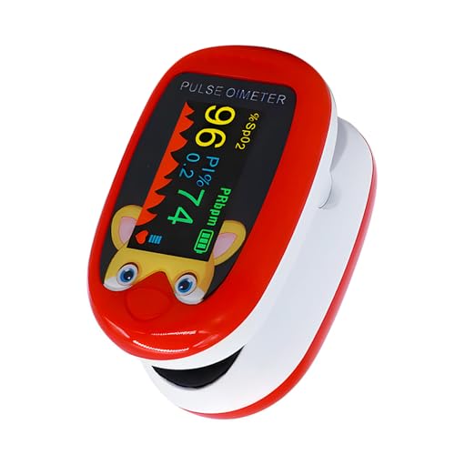 Oxymètre de Doigt, Oxymètre de Pouls Enfant pour 2-12 Ans, Oxymetre de Doigt Professionnel avec Écran Couleur, Affichage des 4 Directions, Mesure de SpO₂ Pouls PI...