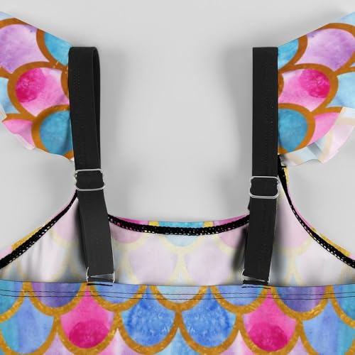 Image of Girls One Piece Swimsuit Cute Alpacas Hearts Stars Ruffles Swimwear Bathing Suits 3-12 Years