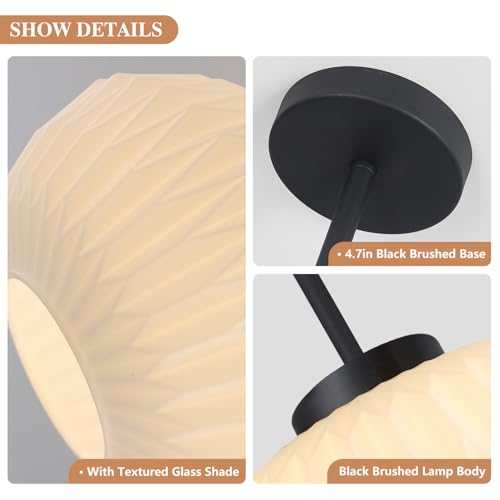 Image of Semi Flush Mount Ceiling Light Modern Black Close to Ceiling Light Fixture Vintage Striation Glass Ceiling Lamp Industrial Chandelier for Hallway Bedroom
