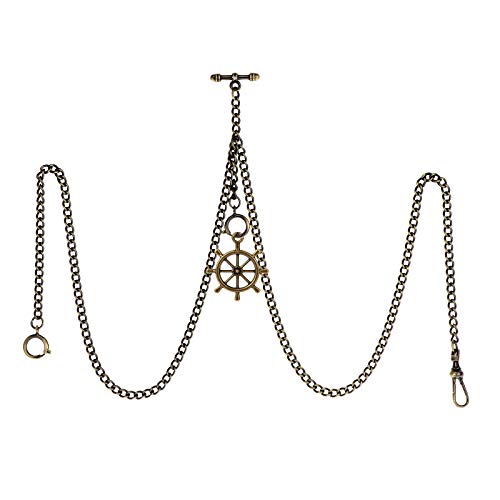 Chaîne double Albert pour montre de poche TREEWETO au design gouvernail antique et bronze