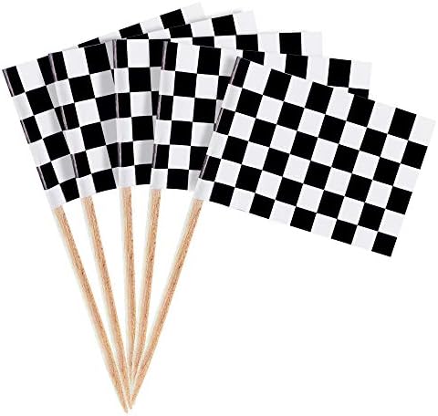 100 Pack Mini Checkered Racing Flag Finish Line Cupcake Toppers Party Decorations Picks Set (2.5 Inches Tall)