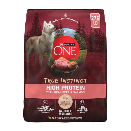 Purina ONE Natural High Protein Dry Dog Food Dry True Instinct with Real Beef and Salmon With Bone Broth and Added Vitamins, Minerals and Nutrients - 27.5 lb. Bag